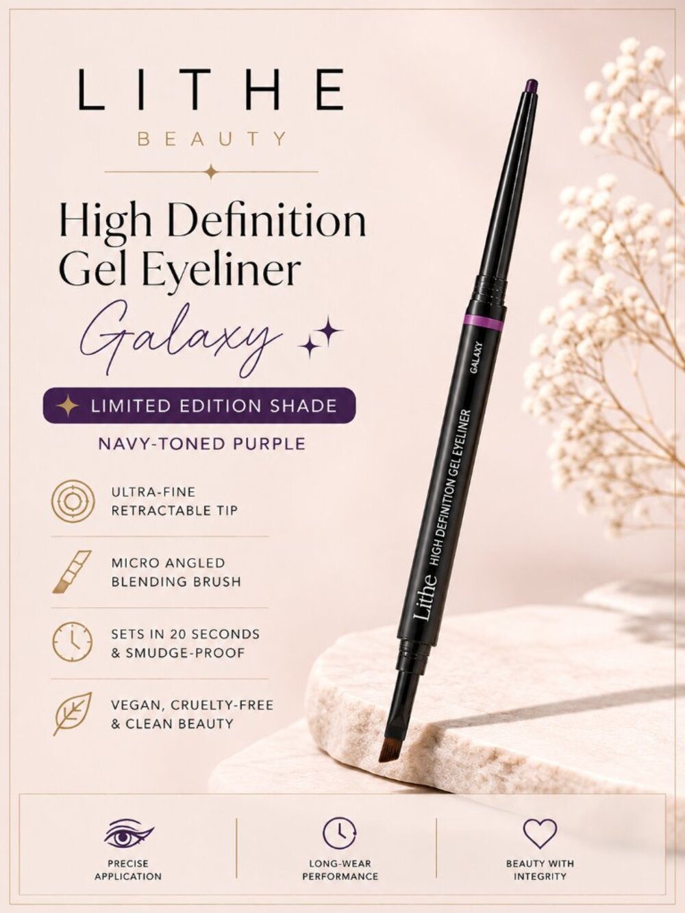 Lithe Beauty High Definition Gel Eyeliner Galaxy Navy Purple Dual Ended